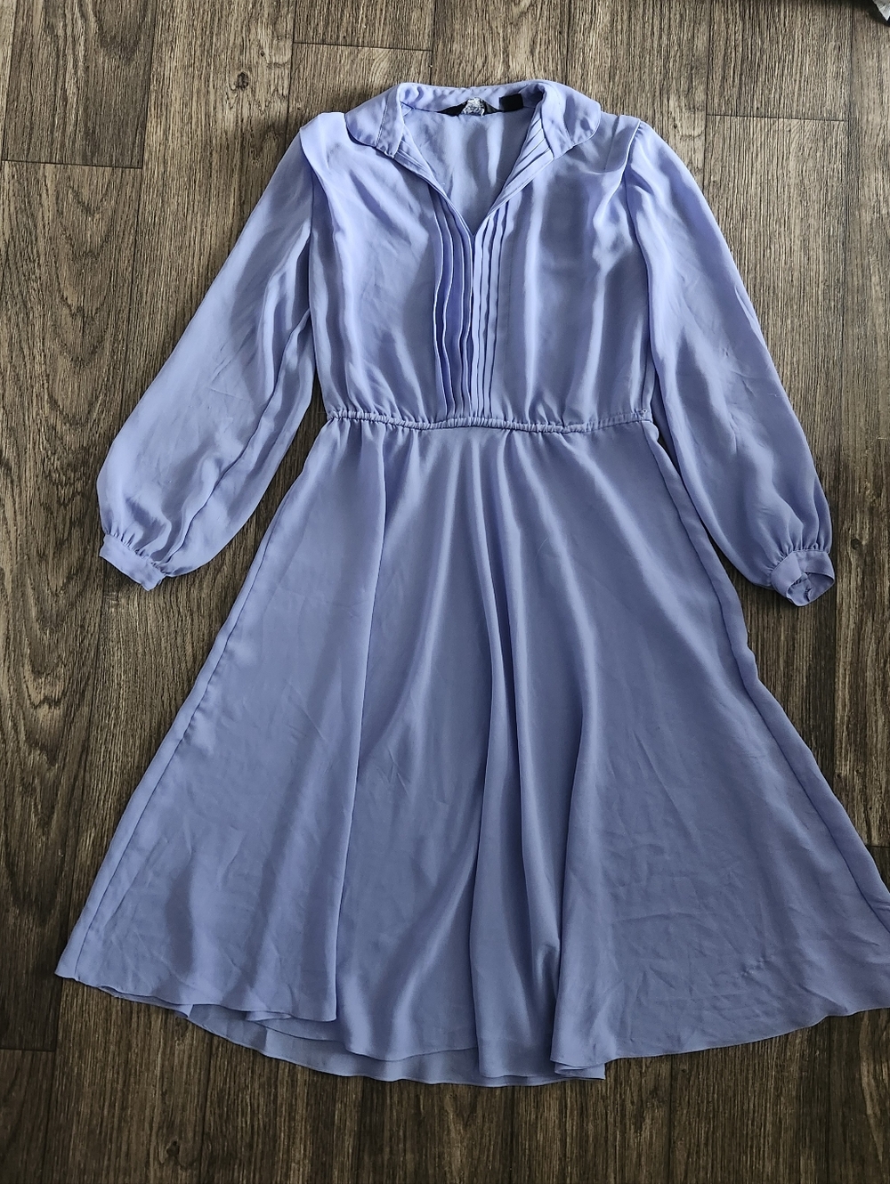 Lanvin Paris Vintage Pleated Bodice Collared Long Sleeve Midi Fit & Flare Dress